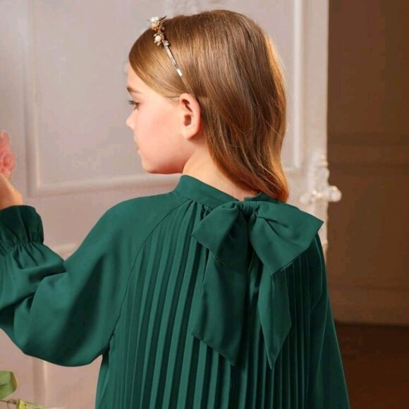 Flare Sleeve Back Tie Pleated Dress - Picture 5 of 7